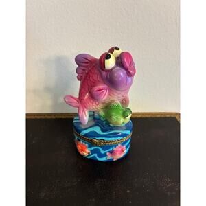 Vintage Colorful Fish Trinket Box with Mini Fish Inside